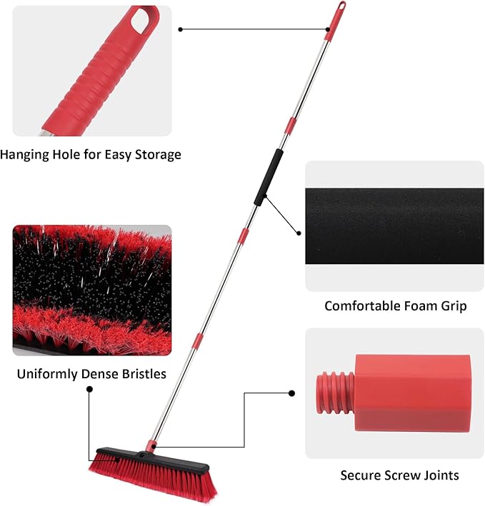 18” Push Broom with 70” Adjustable Handle - Heavy Duty Outdoor Broom for Shop, Garage, Patio, Driveway, Yard & Deck Cleaning