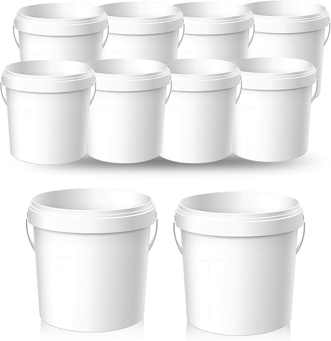 10 Pack Plastic Bucket for Painting, 2 Quart Paint Cans with Lid and Handle, 1/2 Gallon Paint Containers Small Plastic Paint Water Pail All Purpose for Art Crafts Projects Garage Organization (White)
