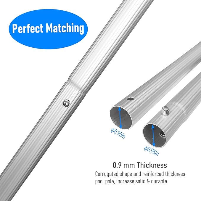 Poolvio Swimming Pool Leaf Skimmer Net, with 5 Sections Telescopic Aluminum Pole & Nylon Medium Fine Mesh Pool Net, Pool Cleaning Tool for Removing Leaves & Debris