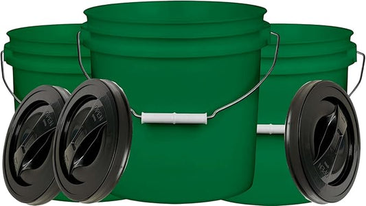 House Naturals 2 Gallon Purple Food Grade BPA Free Made in USA Bucket with Screw On Lid - Pack of 3 (Dark Green - Black Lid)