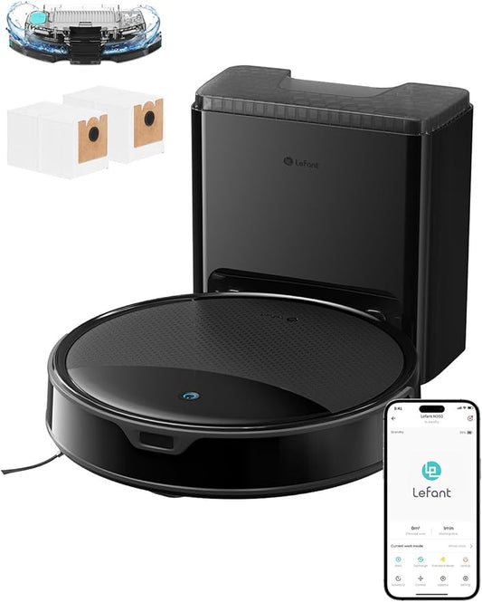 Lefant M350 Max Robot Vacuum and Mop,10000Pa Powerful Suction,40-Day Self-Emptying,240 Min Runtime,2.4G WiFi/Alexa/APP Control, Precision Mapping,Carpet & Hard Floors,Black