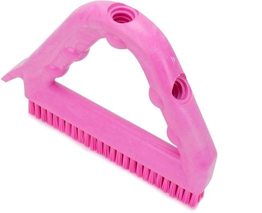 SPARTA Plastic Commercial Grout Brush, Triangle-Shaped Scrub Brush with Scraper and Two Threaded Holes for Attaching Handle (Sold Separately), 9 x 7 x 7 Inches, Pink, (Pack of 4)