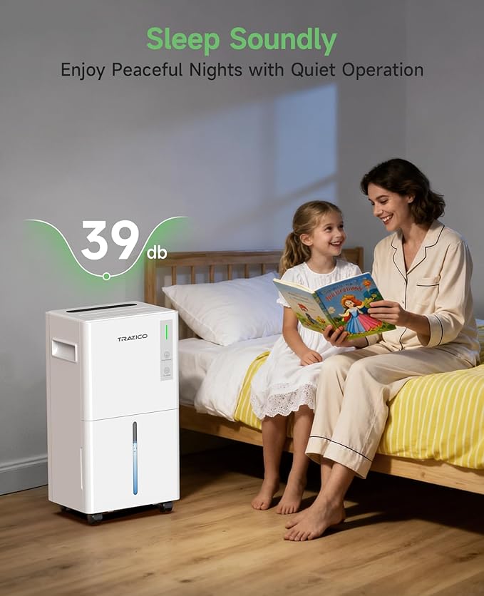 1500 Sq.ft Dehumidifier for Basement, Trazico 21 Pint Quiet Dehumidifiers for Home with Drain Hose, Smart Humidity Control, 3 Modes, 24H Timer, Auto Defrost, for Large Room, Bedroom, and Bathroom