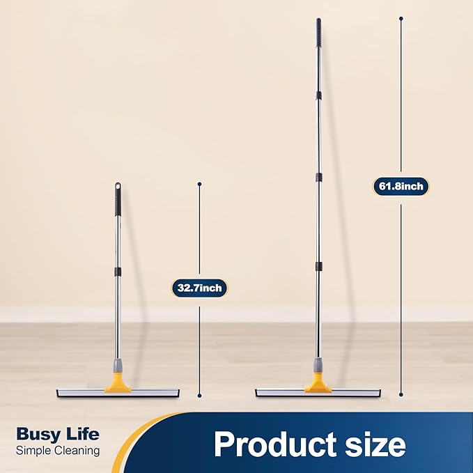 Yocada Rubber Floor Squeegee 17.7" TPR Blade Scrubber Broom 61.8inch Pole Household Broom for Garage Courtyard Shower Bathroom Floor Marble Glass Tile Water Foam Pet Hair Removal Cleaning