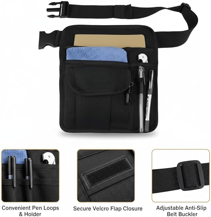 Professional Cleaning Apron with 5 Pockets and Adjustable Waist Belt, Bartender, Chef, Waiter - Women & Men, Restaurants, Cafes, Bars, Black