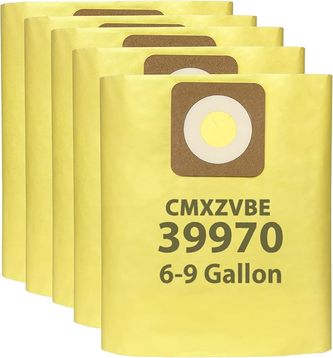 5 Pack 39970 Filter Bags Replacement for CRAFTSMAN 6 and 9 Gallon Shop Vacuums 17584/17590, CMXZVBE39970 Fine Dust Bags