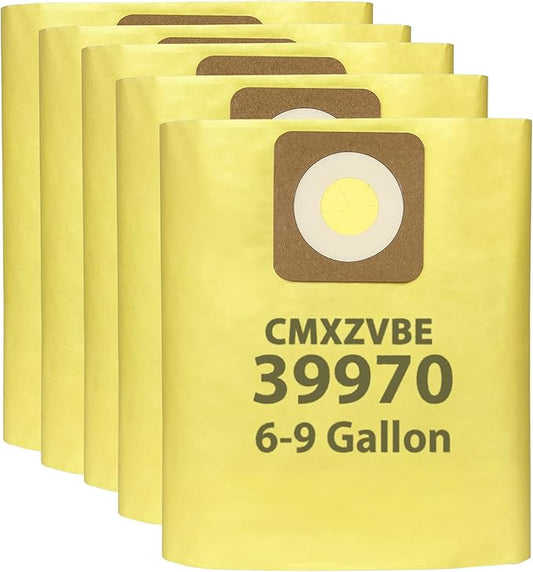 5 Pack 39970 Filter Bags Replacement for CRAFTSMAN 6 and 9 Gallon Shop Vacuums 17584/17590, CMXZVBE39970 Fine Dust Bags