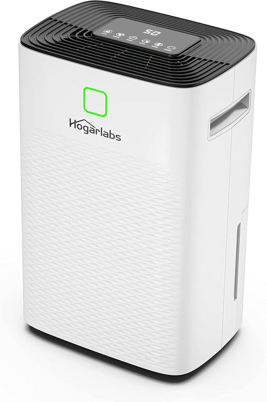 HOGARLABS Smart Dehumidifier for Basement Home, Silent Dehumidifier with Drain Hose & Water Tank, Intelligent Humidity Control, 24H Timer, for Large Room Bathroom Bedroom. (50 Pints Dehumidifier)