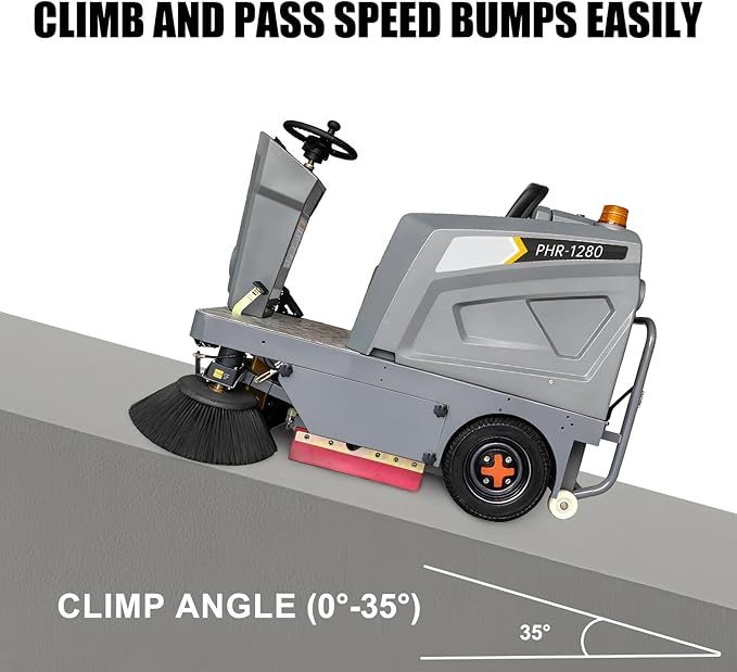 Commercial Ride On Floor Sweeper Machine, 50.4” Cleaning Width, 800W Brushless Motor, Lithium Battery Powered Industrial Sweeper for Warehouse Garage Road School Hospital，Gray