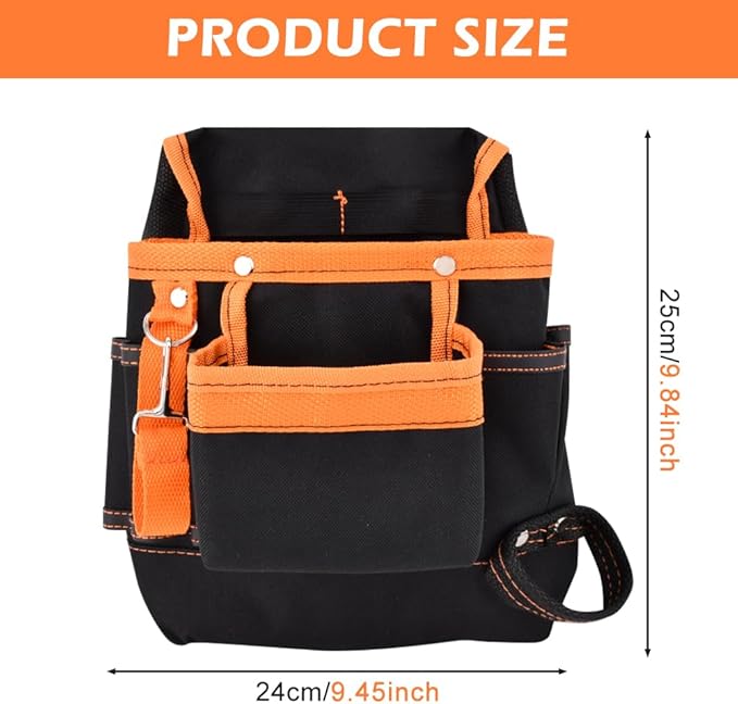 8 Pockets Tool Pouch, Utility Organizer Pouch Waist Bag for Tools, Adjustable Belt Work Apron for for Technician Maintenance Electrician Carpenter Woodworker Roofing Hardware Tools(SIZE:9.45x9.84inch)
