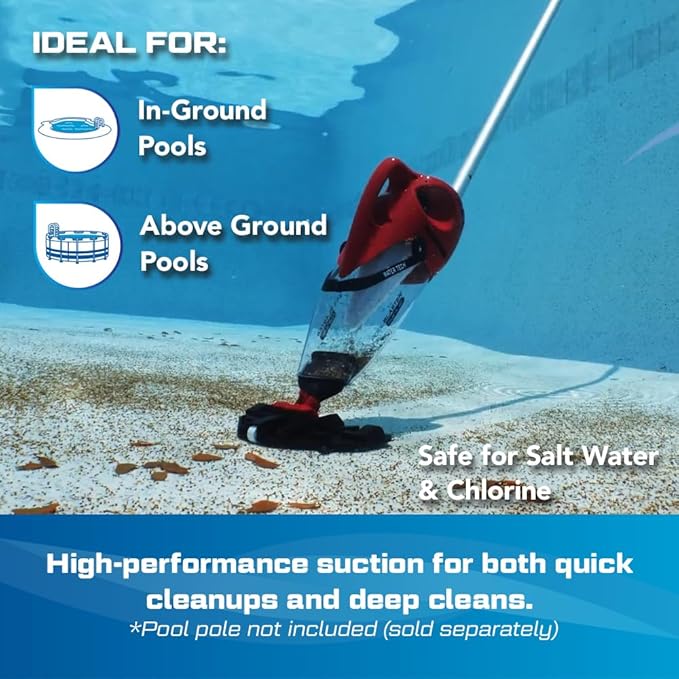 POOL BLASTER Pulse XL 350 Cordless Pool Vacuum, up to 60 Min Runtime, XL Capacity, for Above Ground & Inground Pool, Automatic On/Off Water Sensor, Premium Swimming Pool Cleaner, Handheld Rechargeable