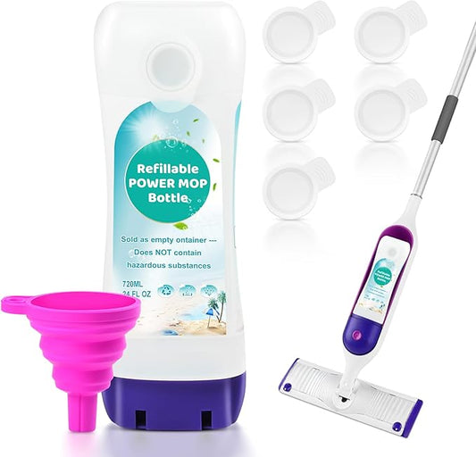 Refillable Solution Bottle for Swiffer Power Mop, 720ML/24 FL OZ Leak-Proof Reusable Empty Cleaner Container, Universal Fit for Any Liquid Cleaner, Easy Install