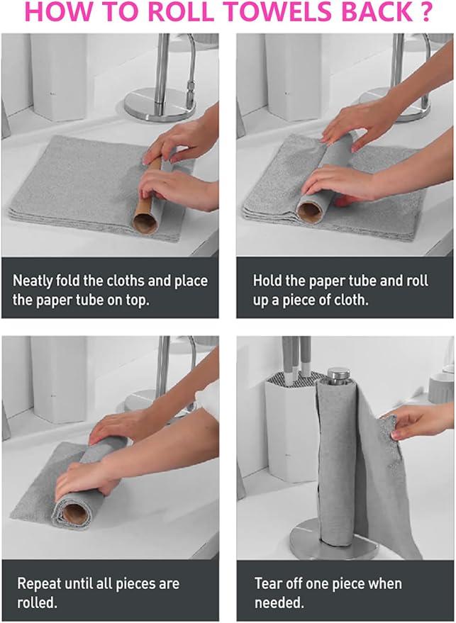 Tear-A-Rag Roll -50 Pack, 12 x 12 Microfiber Cleaning Cloth, Reusable Towels for Home, auto and Shop (Grey)