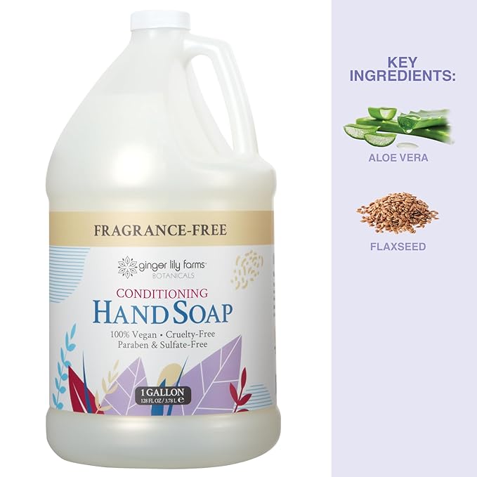 Ginger Lily Farms Botanicals All-Purpose Natural Fragrance-Free Hand Soap, Liquid Hand Soap Refill, 128 Ounces, 1 Gallon (Case of 4)