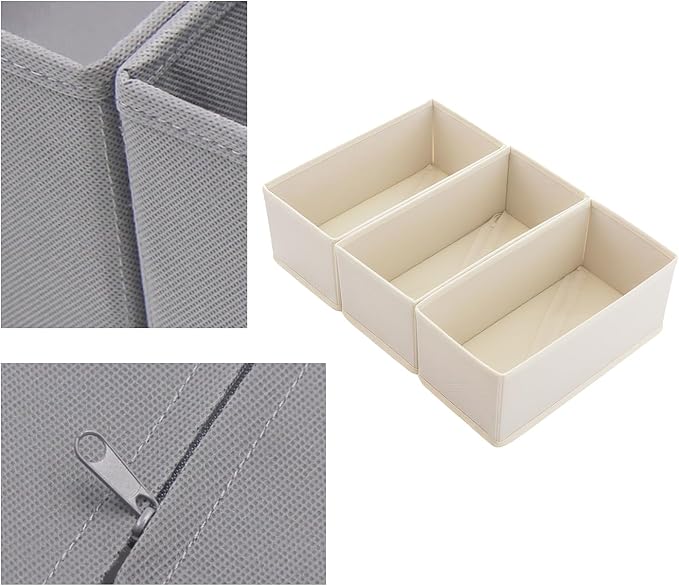 3-Pack Breathable Mesh Drawer Organizer - Foldable Fabric Storage for Underwear, Bras & Socks, Removable Dividers for Bedroom & Closet, Beige
