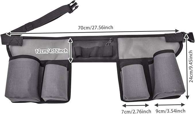 Naisicore Window Cleaning Belt, Nylon Mesh Window Washing Belt with 4 Pockets, Adjustable Tool Pouch, Bottle Holster, Portable Gardening Belt for Housekeeping, Cleaning, Black Grey