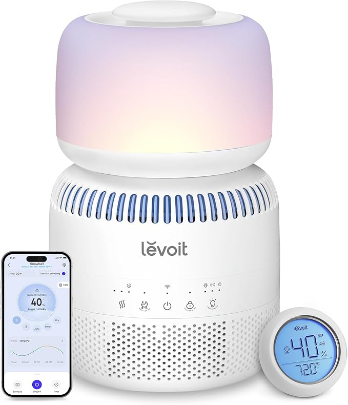 LEVOIT Evaporative Humidifiers for Bedroom Baby, Dual Air and Water Filters, Separate Sensor, Blue Light Free for Nursery Nightlight, Auto Dry, Smart Control & Alexa, Auto Mode, 3.8L Tank for 36H