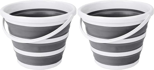 Eurow Indoor and Outdoor Collapsible Bucket with Handle, 10 Liters, 2.6 Gallons, Gray and White (Pack of 2)