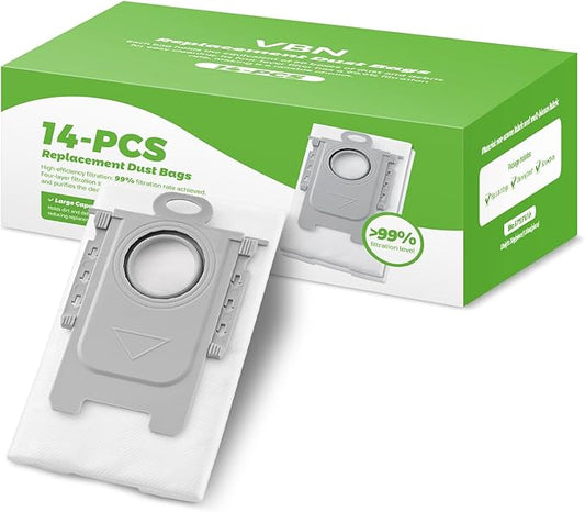 VBN 14 Packs Q10 Q7 Q5 Dust Bags for Roborock Q7 M5+, Q10 S5+/Q10 X5+, S8 Pro Ultra, S8+, Q7 Max+, Q5+, Q5 Max+, S7 Max Ultra,S7 Maxv Ultra and Q8 Max+ vacuum bag replacement, 3.6L