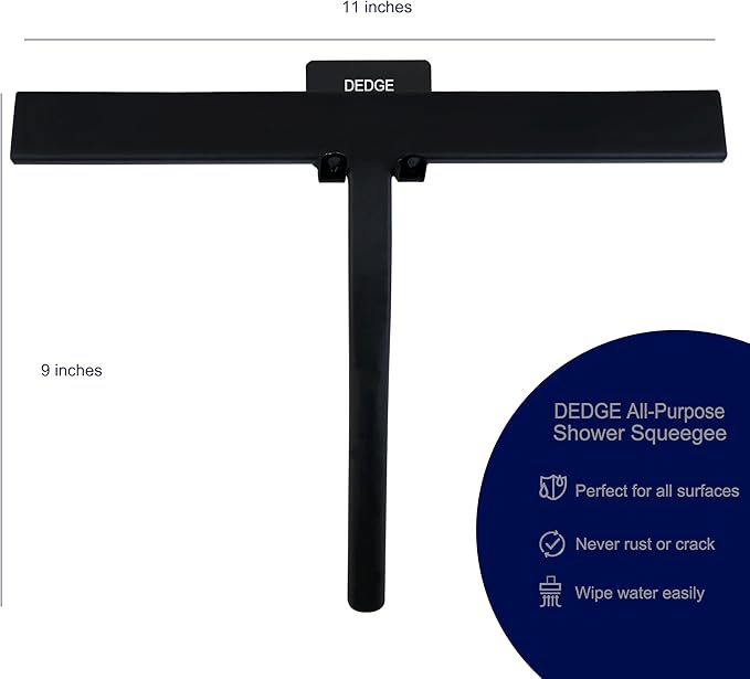 DEDGE Shower Squeegee Window Glass Wiper Scraper Cleaner with Silicone Blade for Bathroom/Kitchen/Car Glass/Mirror/Door 11-Inch (with Hook)