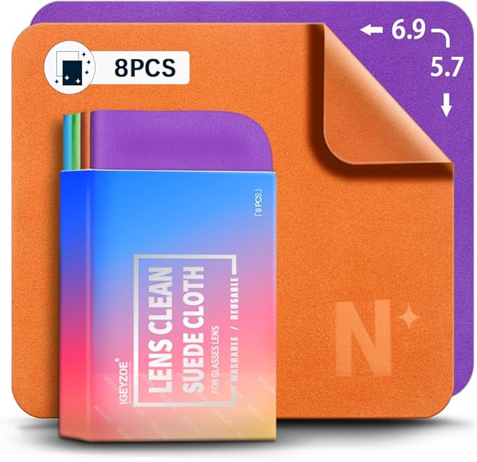 8-Pack Microfiber Lens Cleaning Cloth, Lint-Free & Scratch-Free, Instantly Cleans Glasses, Screens, Camera Lens, VR/AR Headsets, Reusable & Washable (4 Colors)