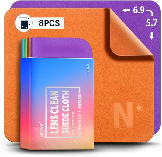 8-Pack Microfiber Lens Cleaning Cloth, Lint-Free & Scratch-Free, Instantly Cleans Glasses, Screens, Camera Lens, VR/AR Headsets, Reusable & Washable (4 Colors)