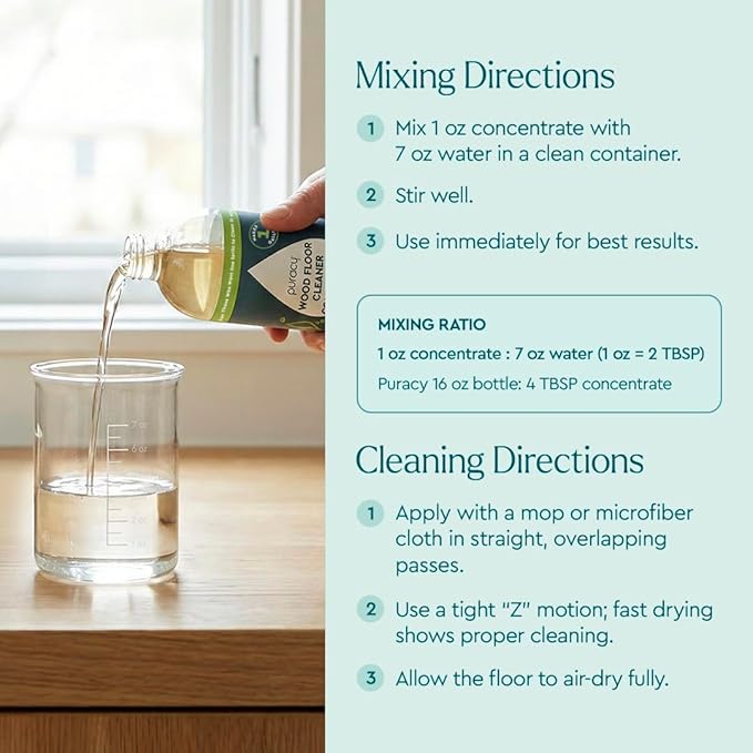 Puracy Wood Floor Cleaner Concentrate - pH Neutral Plant-Powered Hardwood Floor Cleaner - Residue-Free Non-Sticky Cleaning Solution As Seen on TikTok (Blue Sage & Driftwood, 16 fl oz)