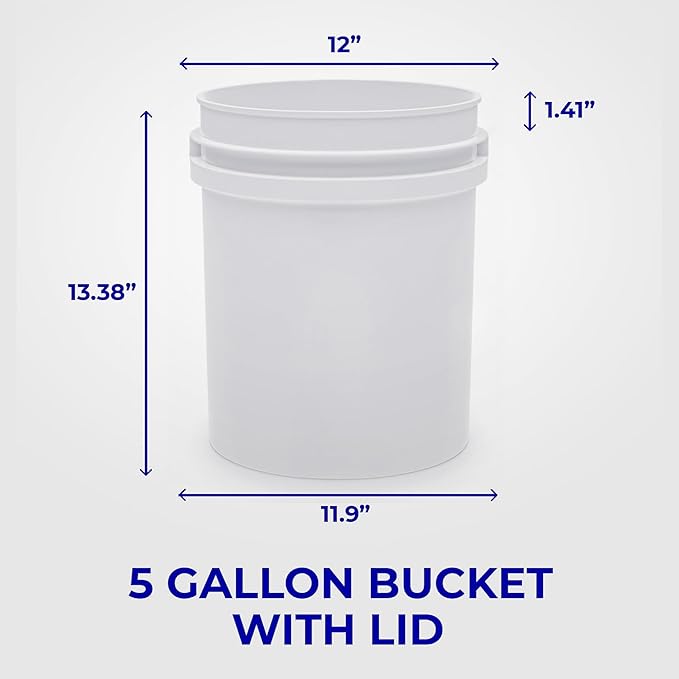 5-Gallon White Bucket Pail Container with Lid | Food Grade | Heavy-Duty 90MIL Extra Durable | Metal Handles with Plastic Grip for Easy Carrying | Multi-Use | Easy Stack and Store | BPA Free - 2 Pack