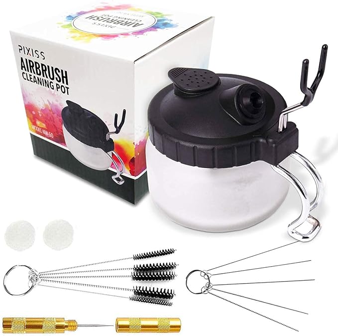 Airbrush Cleaner Kit With Brush Cleaner Solution - Ultimate Airbrush Cleaning Kit, Holder, and Pot for Efficient Cleaning of Airbrushes - Glass Clean Pot Cleaning Jar