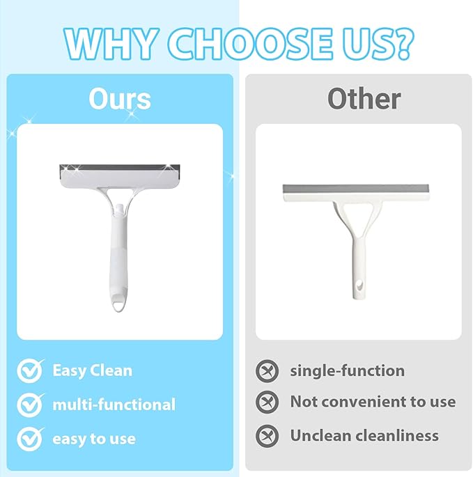 3 in 1 Window Cleaning Scraper Shower Squeegee for Glass Doors Mirror with Sprayer Squiggy for Windshield Cleaner Tool Washing Spray Home Floor Scraper(Blue:Long Style)