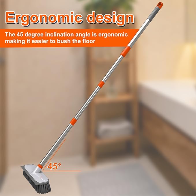 Floor Scrub Brush with Long Handle, Stiff Bristles Deck Brush, BITOPE Multi-Purpose Heavy Duty Hardwood Floor Scrubber, Cleaning Concrete Balcony Patio Garage Outdoor/Indoor