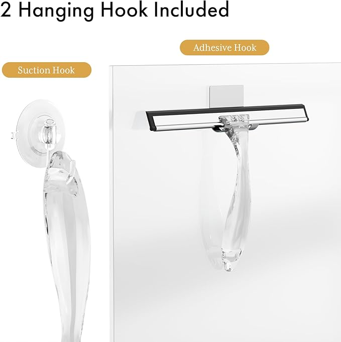 AmazerBath Shower Squeegee for Glass Doors, All-Purpose Squeegee with Suction Hook & Adhesive Hook, Clear Squeegee for Shower Glass, Windows, Mirrors, Tiles and Car Windows - 10 Inches, Clear