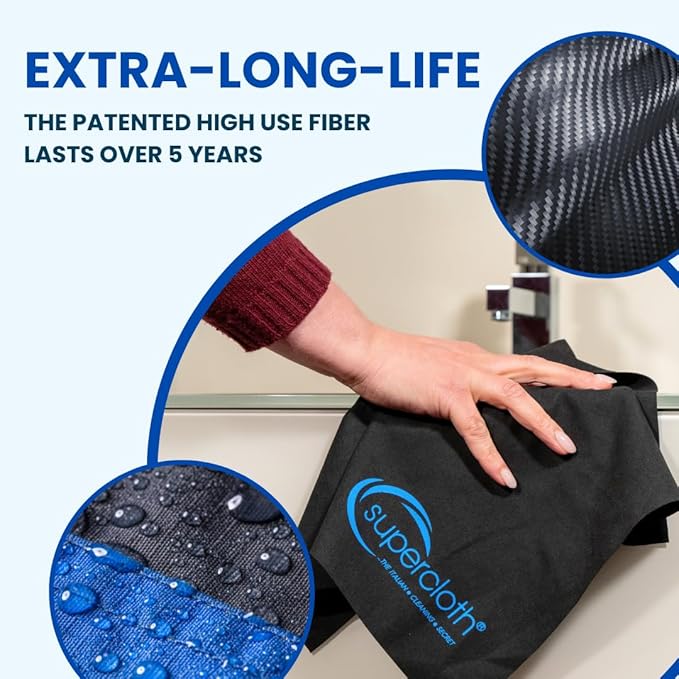 Supercloth® Premium Microfiber Cleaning Cloth for All-Purpose, Lasts Over 5 YEARS, Glasses Cleaning Cloth, Microfiber Cleaning Cloth for Cars, Magic Reusable Cloth Streak-Free 100% Made in Italy (6pk)