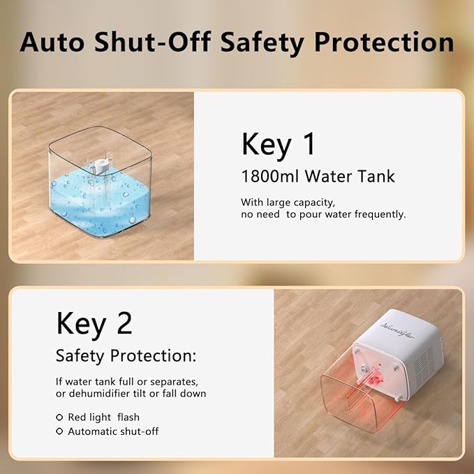 Dehumidifier 1800ML 63OZ Small Dehumidifier for Home 230 Ft² Safety Dehumidifiers Adjustable 10 Color Lights 5 Timers 3 Setting Modes Auto Shut Off Protection Low Noise For Bedroom Bathroom