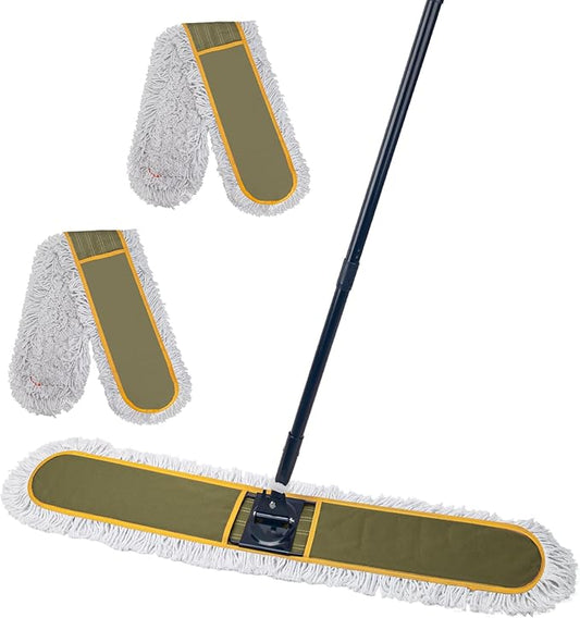 KeFanta 48" Commercial Dust Mop for Floor Cleaning,Large Industrial Heavy Duty Floor Duster with 2 Replacement Mop Heads,Wet Dry Sweeper Broom for Hardwood Floors,Tile,Concrete,Laminate,Garage,Marble