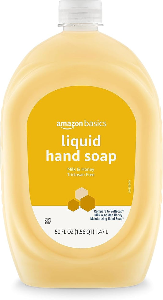 Amazon Basics Liquid Hand Soap Refill, Milk and Honey Scent, Triclosan-free, 50 Fluid Ounces, Pack of 1