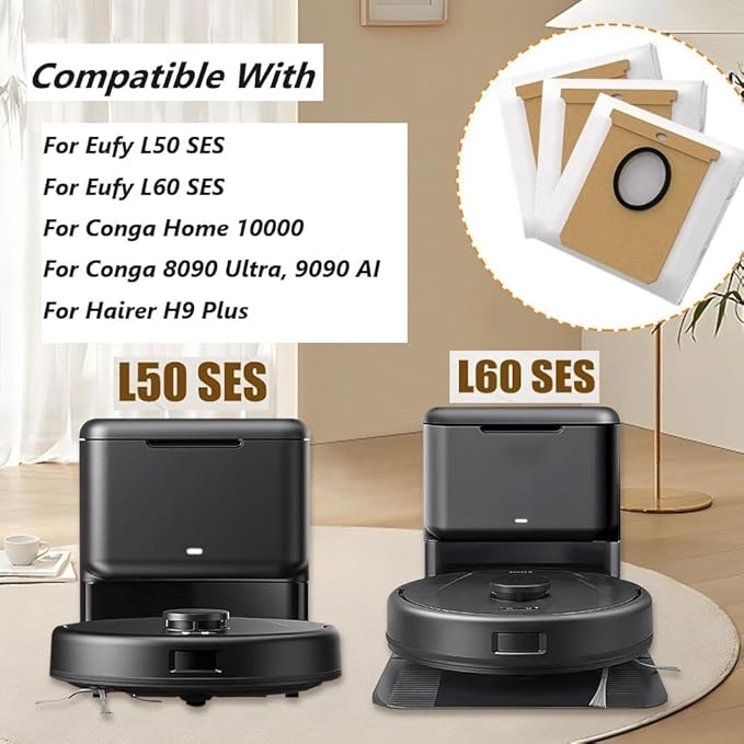 16 Pack 2.5L Large Vacuum Dust Bags for Eufy L50 SES L60 SES Vacuum Cleaner Self-Emptying Dock,Replacement Dust Bag for Conga Home 1000,8090 Ultra,9090AI (16 Pack Dust Bags Replacement)