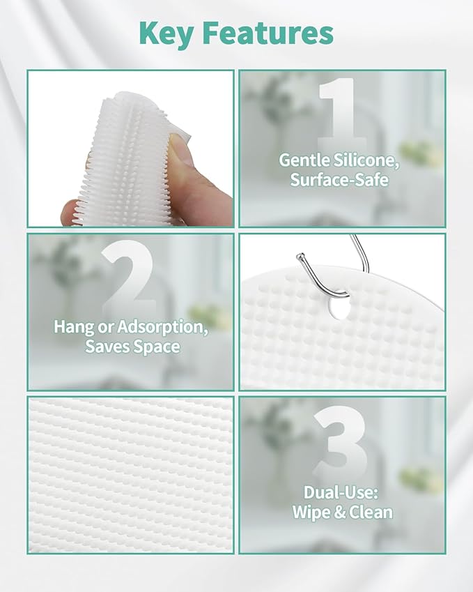 Silicone Shower Squeegee for Glass Doors, Multi-Purpose Squeegee for Shower Glass, Windows, Mirrors, Countertops, 2-in-1 Shower Squeegee with Suction Cup