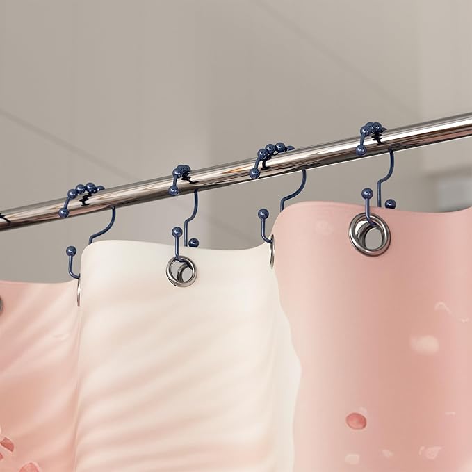 Titanker Shower Curtain Hooks Rings, Rust-Resistant Metal Double Glide Shower Hooks for Bathroom Shower Rods Curtains, Set of 12 Hooks - Navy Blue