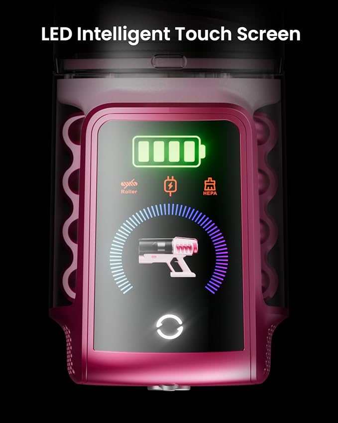 Cordless Vacuum Cleaner,55KPa 650W 65Mins Vacuum Cleaners for Home,Stick Vacuum with LED Display &Anti-tangle Brush and Self-Standing Design,Vacuum Cleaner for Hardwood Floors,Carpet,Pet Hair(Pink）