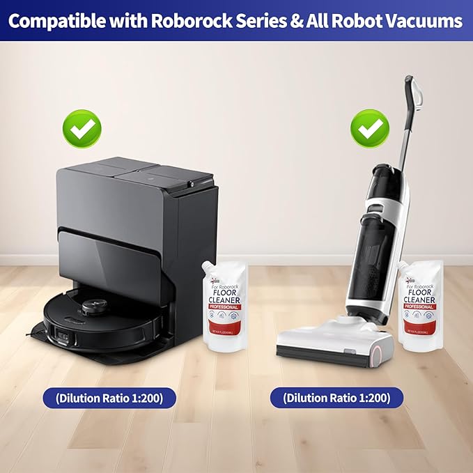 Floor Cleaning Solution 2 bags Refill, Fresh Scent, Compatible with Roborock Series & All Robot Vacuums, Eco-Safe, Streak-Free Formula for Hard Floors, Pet & Kid Friendly