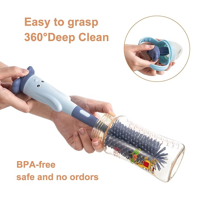 Chemimoso Multifunctional Cleaning Brush, Baby Bottle Brush, Bottle Brush Cleaner Set, Green, Silicone and Nylon Brush