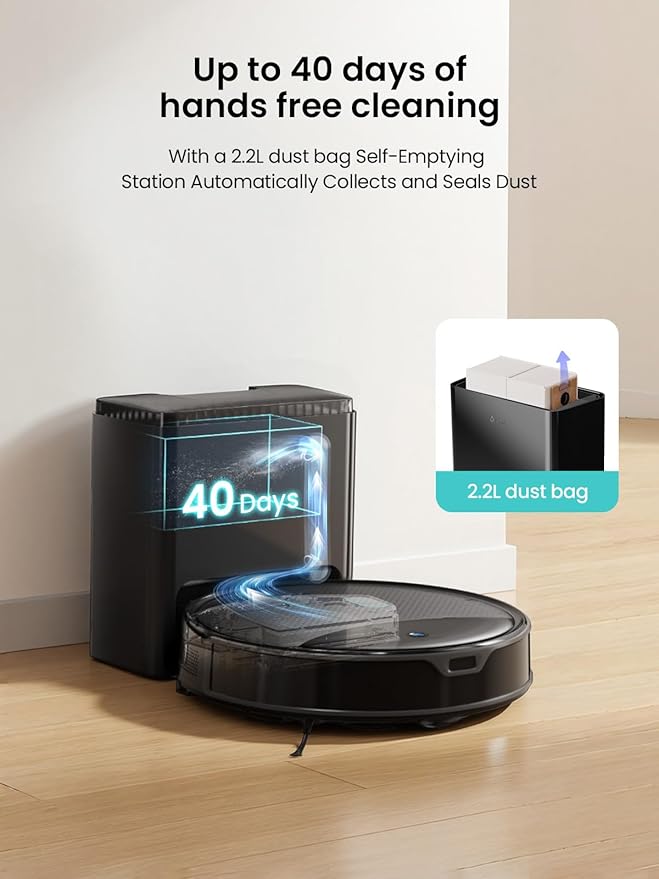Lefant M350 Max Robot Vacuum and Mop,10000Pa Powerful Suction,40-Day Self-Emptying,240 Min Runtime,2.4G WiFi/Alexa/APP Control, Precision Mapping,Carpet & Hard Floors,Black