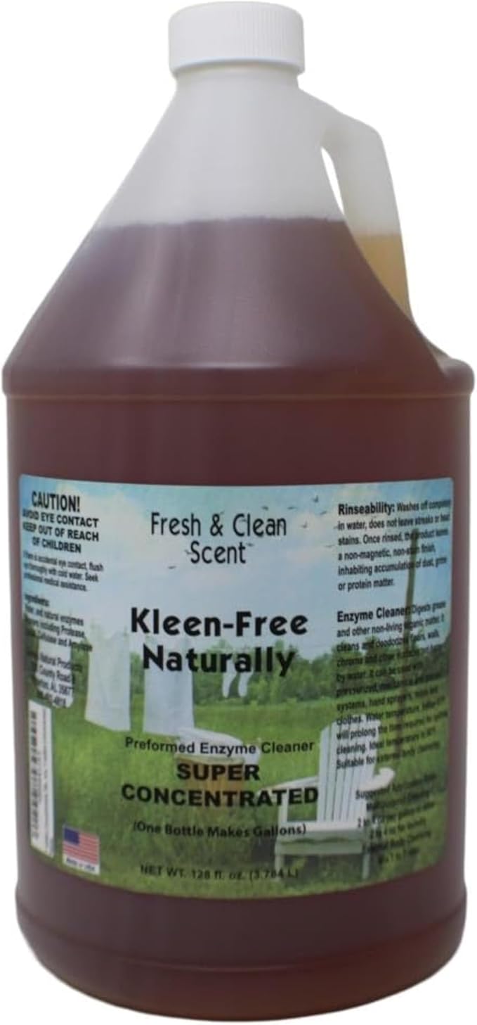 Naturally Preformed Enzyme Cleaner, Enzyme Solution, Multi-Purpose Cleaner, Laundry Additive and More - Concentrate - Fresh and Clean Scent -128oz