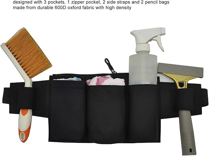 Garden Tool Belt with 6 Pockets & 2 Straps, Waterproof 600D Oxford Fabric, Adjustable Gardening Tool Pouch, Gardening Waist Bag for Outdoor, Camping, Gardening, Cleaning, Housekeeping (Black)