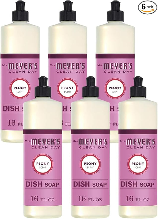 MRS. MEYER'S CLEAN DAY Liquid Dish Soap, Peony, 16 fl. oz - Pack of 6
