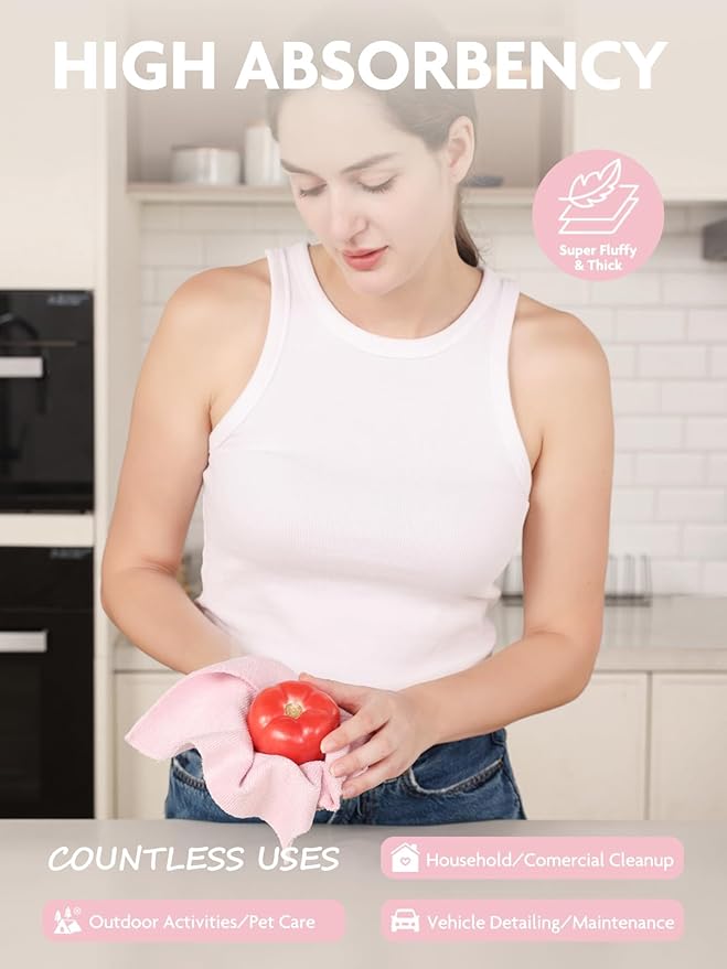 Fantasticlean Tear-Away Dish Cloth - 40 Sheets - 10'' by 10'', Reusable Washable Kitchen Towel Rolls, Super Absorbent and Thick Microfiber Cleaning Cloths (2 Rolls of Pink and Grayish)