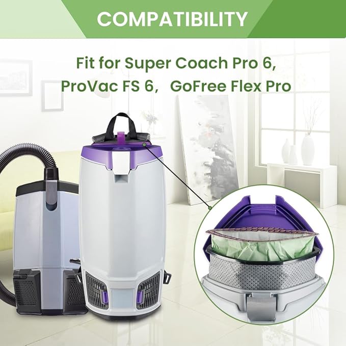 20 Pack 107314 Backpack Vacuum Bags Compatible with ProTeam 6 QT Backpack Vacuum Cleaner，for Super Coach Pro 6, GoFree Flex Pro, ProVac FS 6