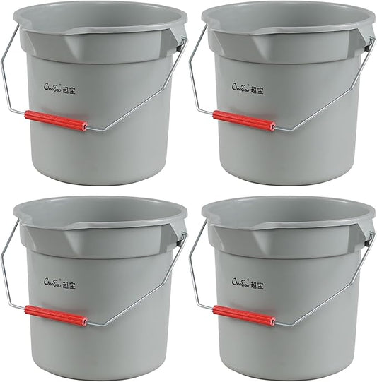 14 Quart Plastic Cleaning Bucket with Handle, 4 Packs Plastic Round Utility Pail, Grey