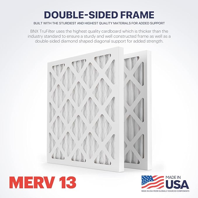 BNX TruFilter 14x14x1 Air Filter MERV 13 (6-Pack) - MADE IN USA - Electrostatic Pleated Air Conditioner HVAC AC Furnace Filters for Allergies, Pollen, Mold, Bacteria, Smoke, Allergen, MPR 1900 FPR 10